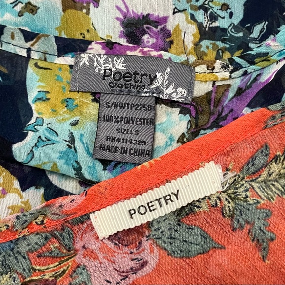 POETRY✌️2 Blouse BUNDLE Lightweight Semi Sheer Coral/Navy Floral Blouses Sz S - Picture 8 of 8